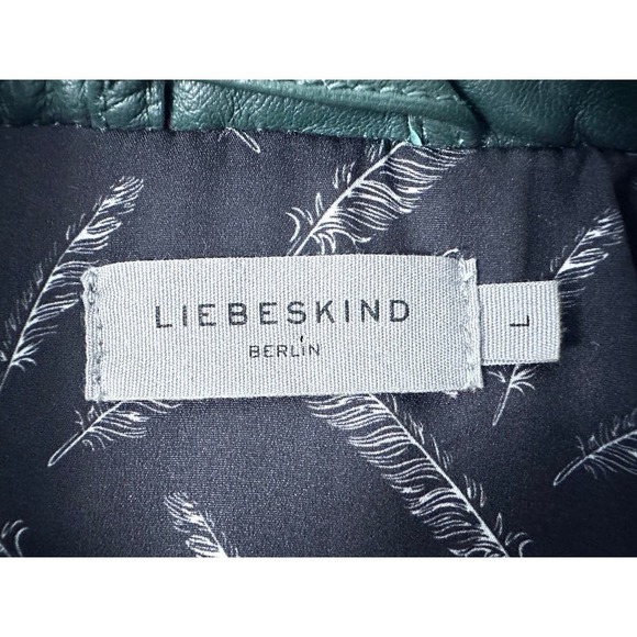 VTG Liebeskind Berlin Green Leather Jacket Sz L Poly Lined Adjustable Waist - Picture 8 of 10